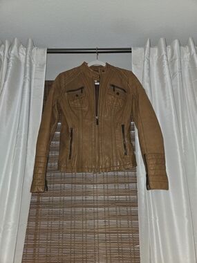 Michael Kors Cognac Brown Leather Moto Jacket